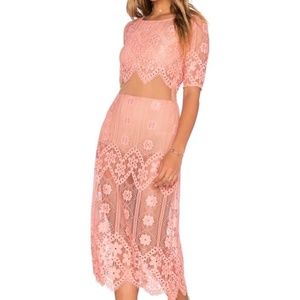 For Love And Lemons Pink Lace Midi Dress